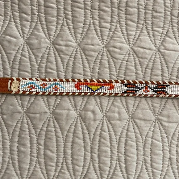Vintage Beaded Brown Leather Belt - Picture 8 of 16